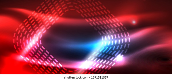 Neon glowing techno lines, hi-tech futuristic abstract background template with square shapes, vector design