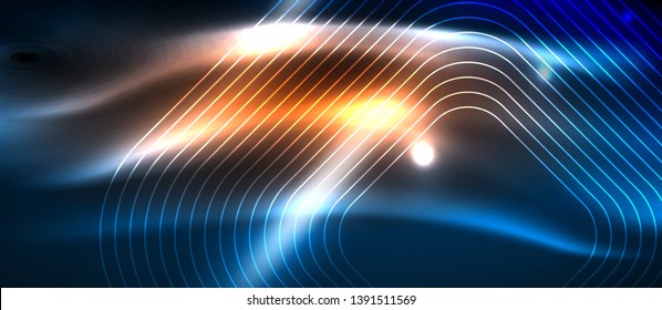 Neon glowing techno lines, hi-tech futuristic abstract background template with square shapes, vector design