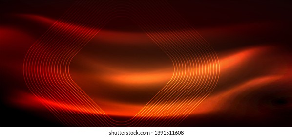 Neon glowing techno lines, hi-tech futuristic abstract background template with square shapes, vector design
