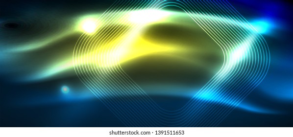 Neon glowing techno lines, hi-tech futuristic abstract background template with square shapes, vector design