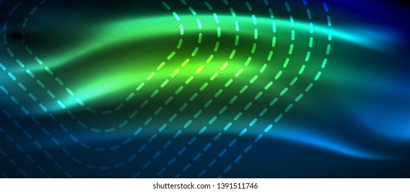 Líneas tecno brillantes de neón, plantilla de fondo abstracto de alta tecnología futurista con formas cuadradas, diseño vectorial