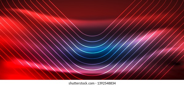 Neon glowing techno lines, hi-tech futuristic abstract background template with square shapes, vector design