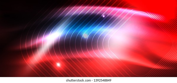 Neon glowing techno lines, hi-tech futuristic abstract background template with square shapes, vector design