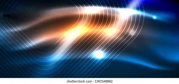 Líneas tecno brillantes de neón, plantilla de fondo abstracto de alta tecnología futurista con formas cuadradas, diseño vectorial