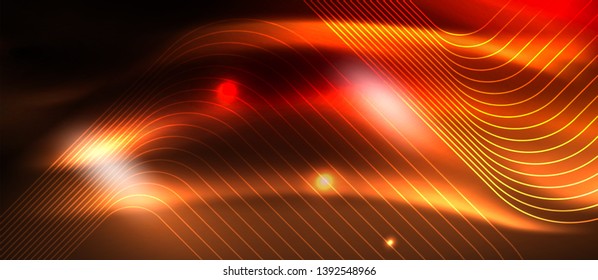 Líneas tecno brillantes de neón, plantilla de fondo abstracto de alta tecnología futurista con formas cuadradas, diseño vectorial