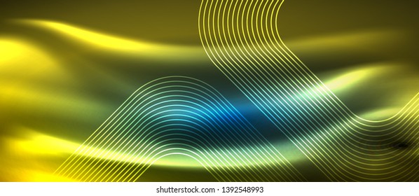 Neon glowing techno lines, hi-tech futuristic abstract background template with square shapes, vector design