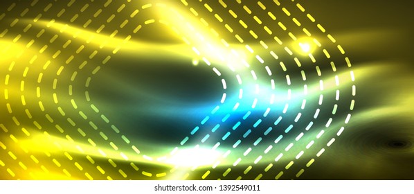 Neon linhas de tecno brilhantes, modelo de fundo abstrato futurista de alta tecnologia com formas quadradas, design vetorial
