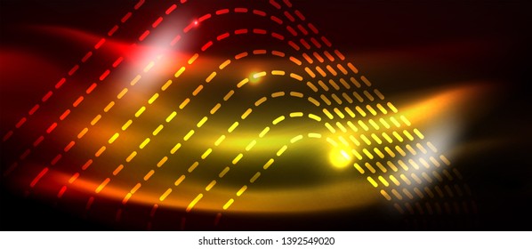 Neon glowing techno lines, hi-tech futuristic abstract background template with square shapes, vector design