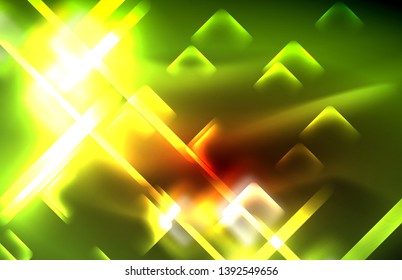 Neon glowing techno lines, hi-tech futuristic abstract background template with square shapes and lines