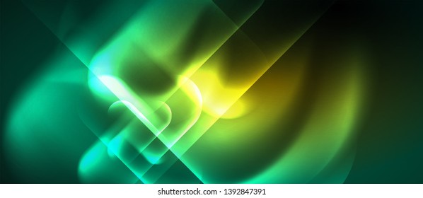 Neon glowing techno lines, hi-tech futuristic abstract background template, vector