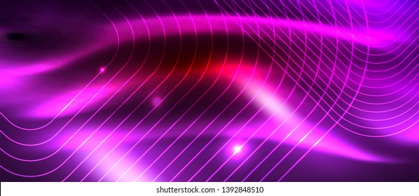 Líneas tecno brillantes de neón, plantilla de fondo abstracto de alta tecnología futurista con formas cuadradas, diseño vectorial