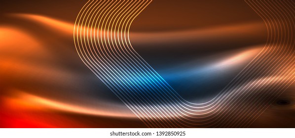 Neon glowing techno lines, hi-tech futuristic abstract background template with square shapes, vector design