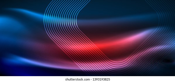 Líneas tecno brillantes de neón, plantilla de fondo abstracto de alta tecnología futurista con formas cuadradas, diseño vectorial