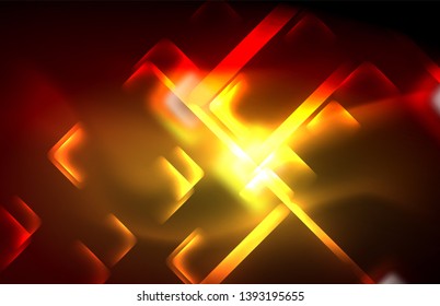 Neon glowing techno lines, hi-tech futuristic abstract background template with square shapes and lines