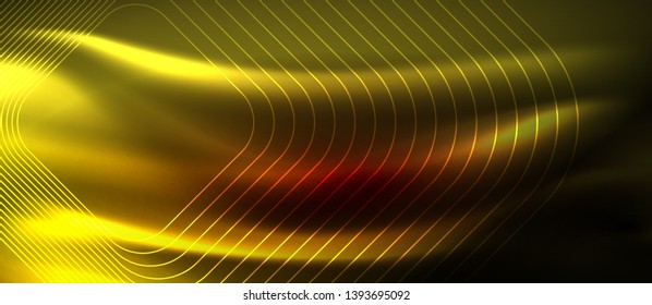 Líneas tecno brillantes de neón, plantilla de fondo abstracto de alta tecnología futurista con formas cuadradas, diseño vectorial