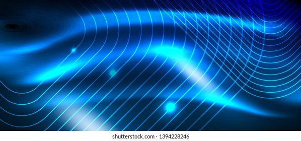 Neon glowing techno lines, hi-tech futuristic abstract background template with square shapes, vector design