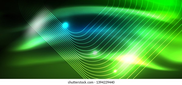 Líneas tecno brillantes de neón, plantilla de fondo abstracto de alta tecnología futurista con formas cuadradas, diseño vectorial