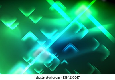 Neon glowing techno lines, hi-tech futuristic abstract background template with square shapes and lines