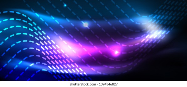 Neon glowing techno lines, hi-tech futuristic abstract background template with square shapes, vector design