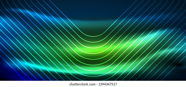 Líneas tecno brillantes de neón, plantilla de fondo abstracto de alta tecnología futurista con formas cuadradas, diseño vectorial