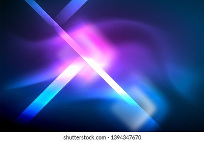 Neon glowing techno lines, hi-tech futuristic abstract background template with square shapes and lines
