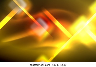 Neon glowing techno lines, hi-tech futuristic abstract background template with square shapes and lines