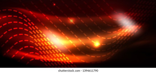 Neon glowing techno lines, hi-tech futuristic abstract background template with square shapes, vector design