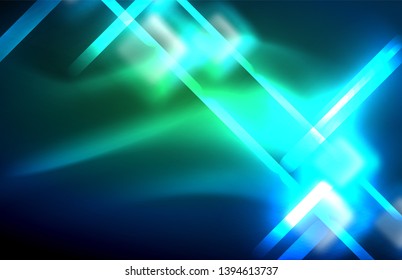 Líneas tecno brillantes de neón, plantilla de fondo abstracto de alta tecnología futurista con formas cuadradas y líneas