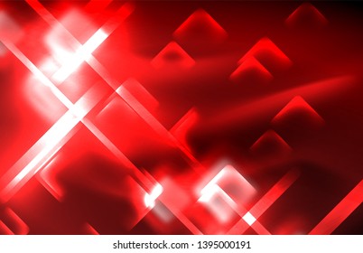 Neon glowing techno lines, hi-tech futuristic abstract background template with square shapes and lines