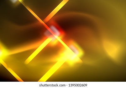 Neon glowing techno lines, hi-tech futuristic abstract background template with square shapes and lines