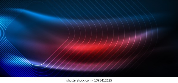Neon glowing techno lines, hi-tech futuristic abstract background template with square shapes, vector design