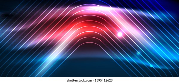 Neon glowing techno lines, hi-tech futuristic abstract background template with square shapes, vector design