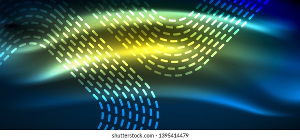 Neon glowing techno lines, hi-tech futuristic abstract background template with square shapes, vector design