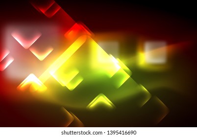 Neon glowing techno lines, hi-tech futuristic abstract background template with square shapes and lines