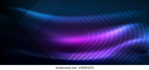 Líneas tecno brillantes de neón, plantilla de fondo abstracto de alta tecnología futurista con formas cuadradas, diseño vectorial