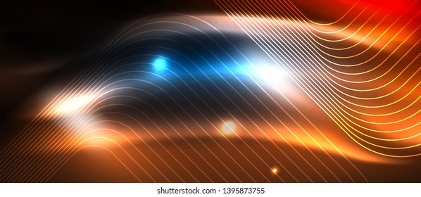 Neon glowing techno lines, hi-tech futuristic abstract background template with square shapes, vector design