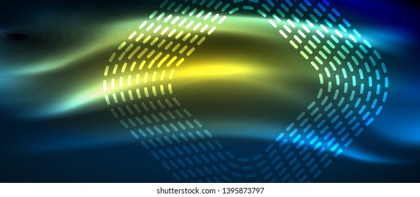 Neon glowing techno lines, hi-tech futuristic abstract background template with square shapes, vector design