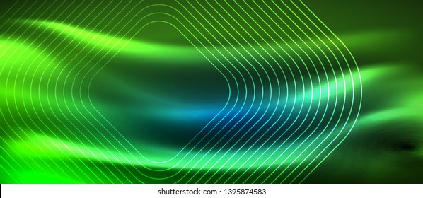 Neon glowing techno lines, hi-tech futuristic abstract background template with square shapes, vector design