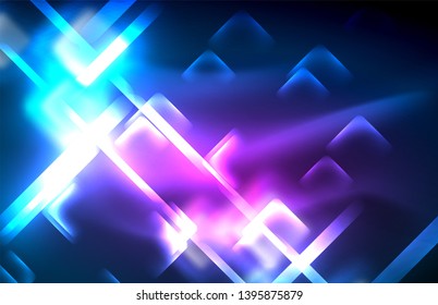 Neon glowing techno lines, hi-tech futuristic abstract background template with square shapes and lines