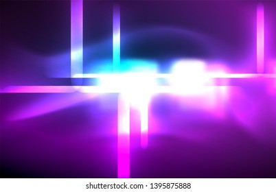 Neon glowing techno lines, hi-tech futuristic abstract background template with square shapes and lines