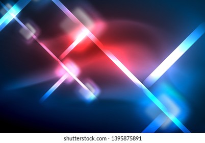 Neon glowing techno lines, hi-tech futuristic abstract background template with square shapes and lines