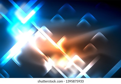 Líneas tecno brillantes de neón, plantilla de fondo abstracto de alta tecnología futurista con formas cuadradas y líneas