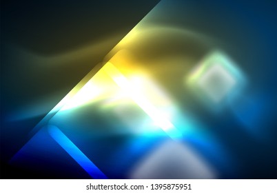 Neon glowing techno lines, hi-tech futuristic abstract background template with square shapes and lines
