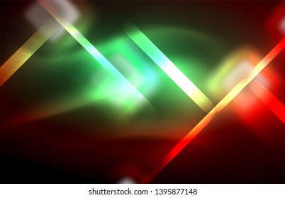 Neon glowing techno lines, hi-tech futuristic abstract background template with square shapes and lines