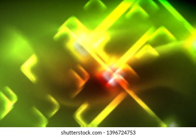 Neon glowing techno lines, hi-tech futuristic abstract background template with square shapes and lines