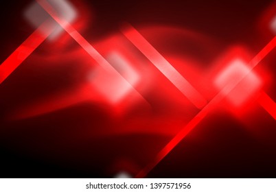 Neon glowing techno lines, hi-tech futuristic abstract background template with square shapes and lines