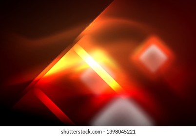 Neon glowing techno lines, hi-tech futuristic abstract background template with square shapes and lines