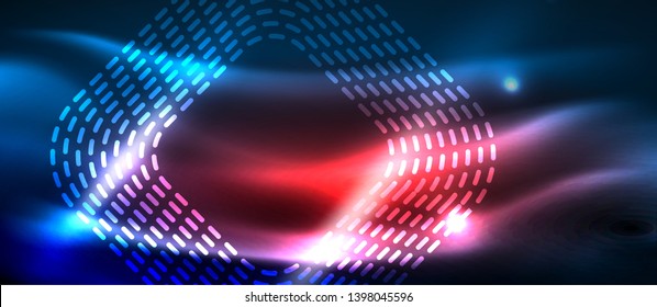Neon linhas de tecno brilhantes, modelo de fundo abstrato futurista de alta tecnologia com formas quadradas, design vetorial