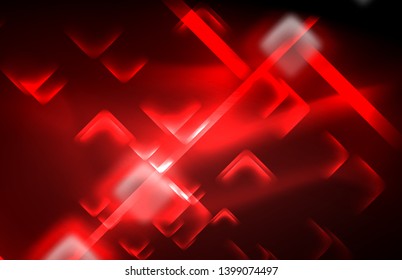 Neon glowing techno lines, hi-tech futuristic abstract background template with square shapes and lines