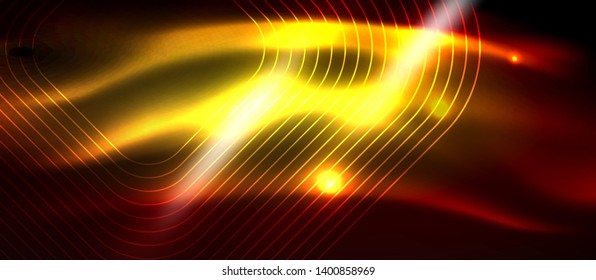 Neon glowing techno lines, hi-tech futuristic abstract background template with square shapes, vector design